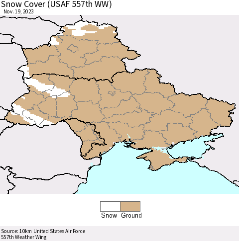 Ukraine, Moldova and Belarus Snow Cover (USAF 557th WW) Thematic Map For 11/13/2023 - 11/19/2023