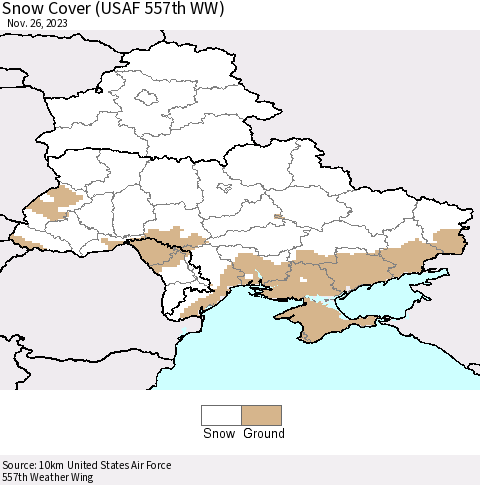 Ukraine, Moldova and Belarus Snow Cover (USAF 557th WW) Thematic Map For 11/20/2023 - 11/26/2023