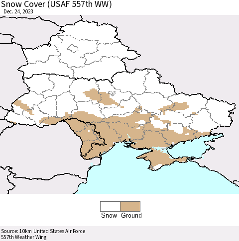 Ukraine, Moldova and Belarus Snow Cover (USAF 557th WW) Thematic Map For 12/18/2023 - 12/24/2023