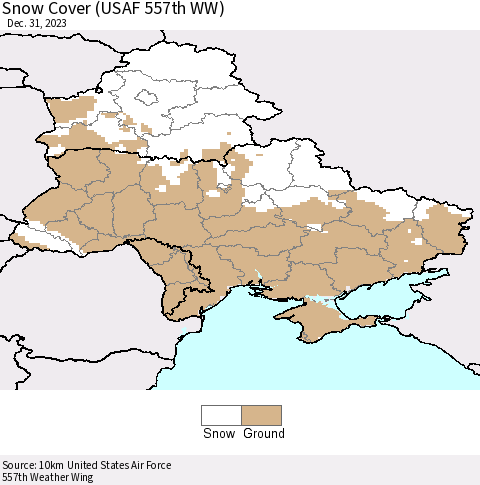Ukraine, Moldova and Belarus Snow Cover (USAF 557th WW) Thematic Map For 12/25/2023 - 12/31/2023