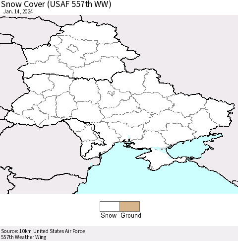 Ukraine, Moldova and Belarus Snow Cover (USAF 557th WW) Thematic Map For 1/8/2024 - 1/14/2024