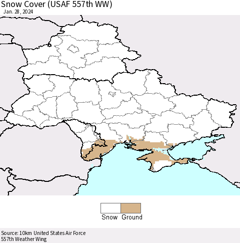 Ukraine, Moldova and Belarus Snow Cover (USAF 557th WW) Thematic Map For 1/22/2024 - 1/28/2024