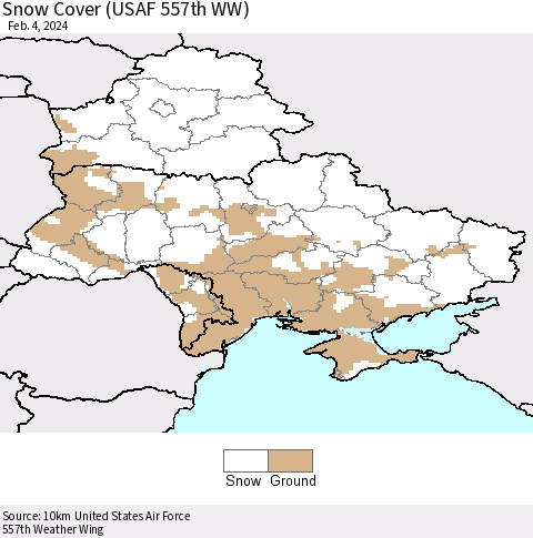 Ukraine, Moldova and Belarus Snow Cover (USAF 557th WW) Thematic Map For 1/29/2024 - 2/4/2024