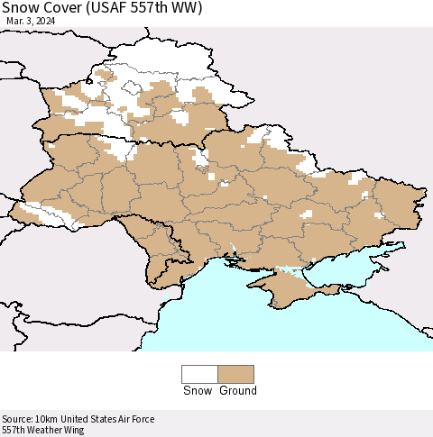 Ukraine, Moldova and Belarus Snow Cover (USAF 557th WW) Thematic Map For 2/26/2024 - 3/3/2024