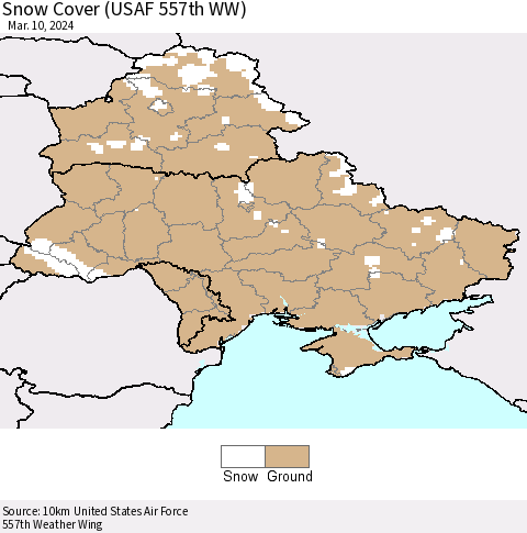 Ukraine, Moldova and Belarus Snow Cover (USAF 557th WW) Thematic Map For 3/4/2024 - 3/10/2024