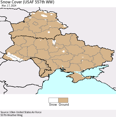Ukraine, Moldova and Belarus Snow Cover (USAF 557th WW) Thematic Map For 3/11/2024 - 3/17/2024