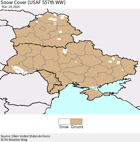 Ukraine, Moldova and Belarus Snow Cover (USAF 557th WW) Thematic Map For 3/18/2024 - 3/24/2024