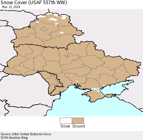 Ukraine, Moldova and Belarus Snow Cover (USAF 557th WW) Thematic Map For 3/25/2024 - 3/31/2024
