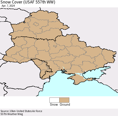 Ukraine, Moldova and Belarus Snow Cover (USAF 557th WW) Thematic Map For 4/1/2024 - 4/7/2024