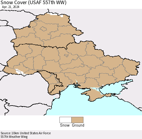 Ukraine, Moldova and Belarus Snow Cover (USAF 557th WW) Thematic Map For 4/15/2024 - 4/21/2024