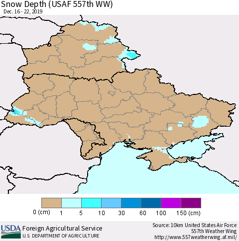 Ukraine, Moldova and Belarus Snow Depth (USAF 557th WW) Thematic Map For 12/16/2019 - 12/22/2019