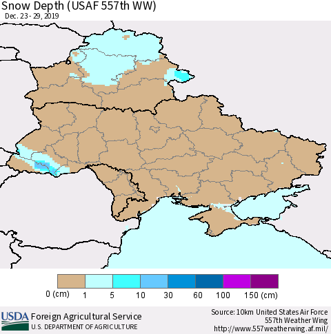Ukraine, Moldova and Belarus Snow Depth (USAF 557th WW) Thematic Map For 12/23/2019 - 12/29/2019
