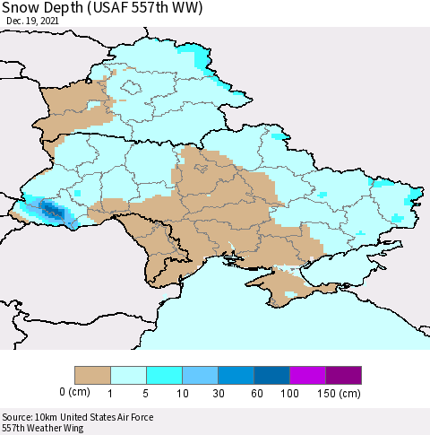 Ukraine, Moldova and Belarus Snow Depth (USAF 557th WW) Thematic Map For 12/13/2021 - 12/19/2021