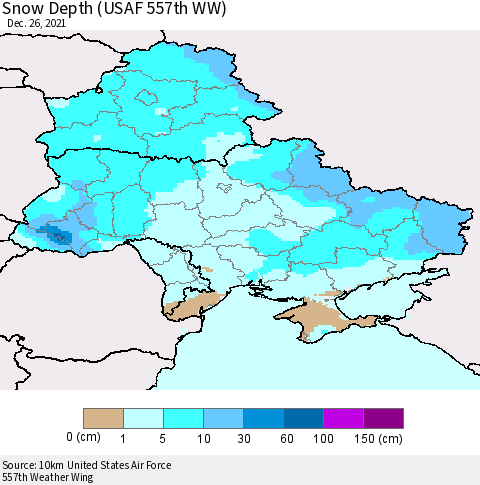 Ukraine, Moldova and Belarus Snow Depth (USAF 557th WW) Thematic Map For 12/20/2021 - 12/26/2021