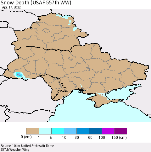 Ukraine, Moldova and Belarus Snow Depth (USAF 557th WW) Thematic Map For 4/11/2022 - 4/17/2022