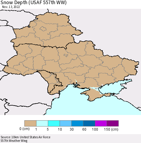 Ukraine, Moldova and Belarus Snow Depth (USAF 557th WW) Thematic Map For 11/7/2022 - 11/13/2022