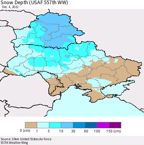 Ukraine, Moldova and Belarus Snow Depth (USAF 557th WW) Thematic Map For 11/28/2022 - 12/4/2022