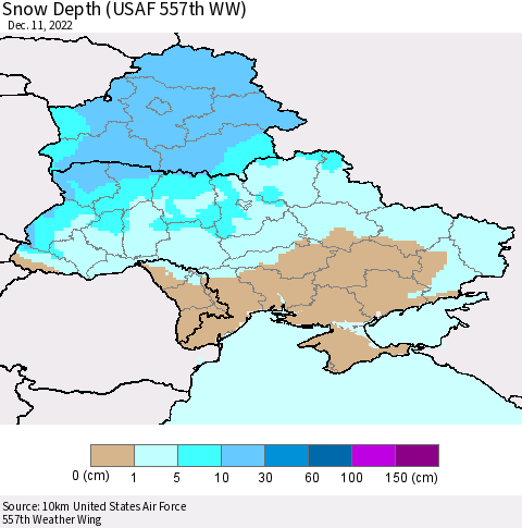 Ukraine, Moldova and Belarus Snow Depth (USAF 557th WW) Thematic Map For 12/5/2022 - 12/11/2022