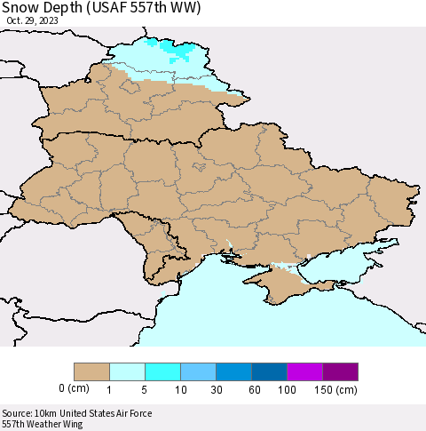 Ukraine, Moldova and Belarus Snow Depth (USAF 557th WW) Thematic Map For 10/23/2023 - 10/29/2023
