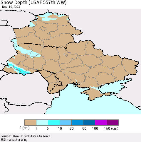Ukraine, Moldova and Belarus Snow Depth (USAF 557th WW) Thematic Map For 11/13/2023 - 11/19/2023