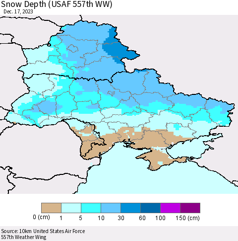 Ukraine, Moldova and Belarus Snow Depth (USAF 557th WW) Thematic Map For 12/11/2023 - 12/17/2023