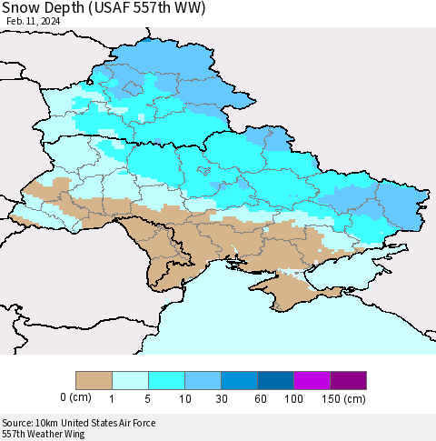 Ukraine, Moldova and Belarus Snow Depth (USAF 557th WW) Thematic Map For 2/5/2024 - 2/11/2024
