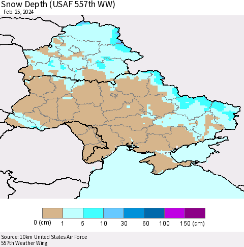 Ukraine, Moldova and Belarus Snow Depth (USAF 557th WW) Thematic Map For 2/19/2024 - 2/25/2024
