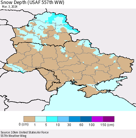 Ukraine, Moldova and Belarus Snow Depth (USAF 557th WW) Thematic Map For 2/26/2024 - 3/3/2024