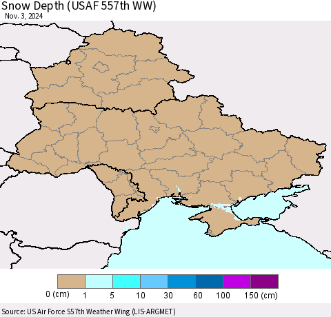 Ukraine, Moldova and Belarus Snow Depth (USAF 557th WW) Thematic Map For 10/28/2024 - 11/3/2024