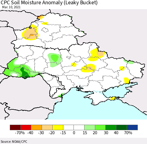 Ukraine, Moldova and Belarus CPC Soil Moisture Anomaly (Leaky Bucket) Thematic Map For 3/6/2021 - 3/10/2021