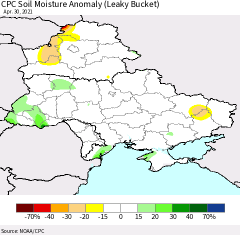 Ukraine, Moldova and Belarus CPC Soil Moisture Anomaly (Leaky Bucket) Thematic Map For 4/26/2021 - 4/30/2021