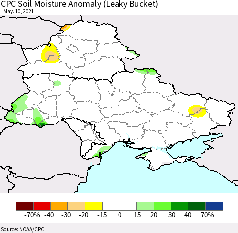 Ukraine, Moldova and Belarus CPC Soil Moisture Anomaly (Leaky Bucket) Thematic Map For 5/6/2021 - 5/10/2021