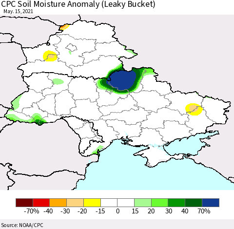 Ukraine, Moldova and Belarus CPC Soil Moisture Anomaly (Leaky Bucket) Thematic Map For 5/11/2021 - 5/15/2021