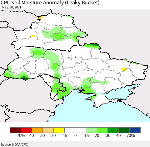 Ukraine, Moldova and Belarus CPC Soil Moisture Anomaly (Leaky Bucket) Thematic Map For 5/16/2021 - 5/20/2021
