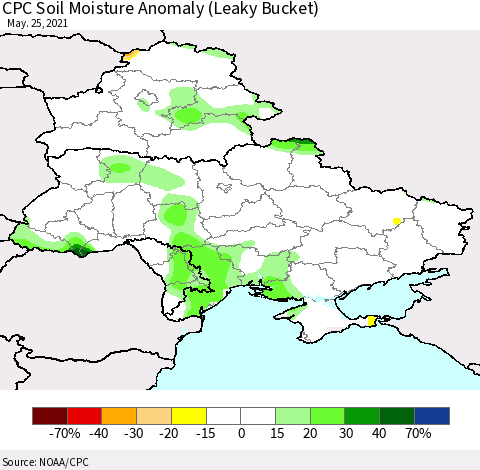 Ukraine, Moldova and Belarus CPC Soil Moisture Anomaly (Leaky Bucket) Thematic Map For 5/21/2021 - 5/25/2021