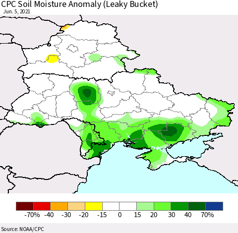 Ukraine, Moldova and Belarus CPC Soil Moisture Anomaly (Leaky Bucket) Thematic Map For 6/1/2021 - 6/5/2021