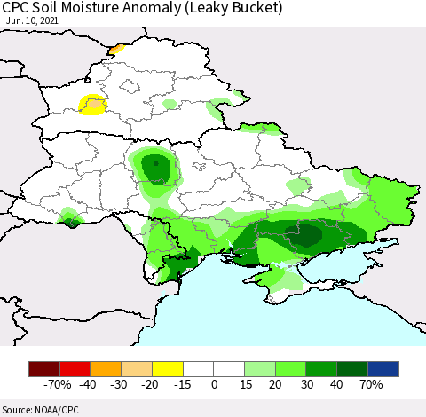 Ukraine, Moldova and Belarus CPC Soil Moisture Anomaly (Leaky Bucket) Thematic Map For 6/6/2021 - 6/10/2021