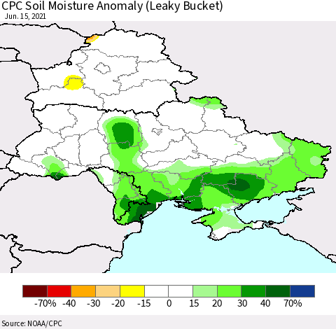 Ukraine, Moldova and Belarus CPC Soil Moisture Anomaly (Leaky Bucket) Thematic Map For 6/11/2021 - 6/15/2021