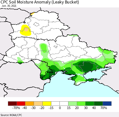 Ukraine, Moldova and Belarus CPC Soil Moisture Anomaly (Leaky Bucket) Thematic Map For 6/26/2021 - 6/30/2021