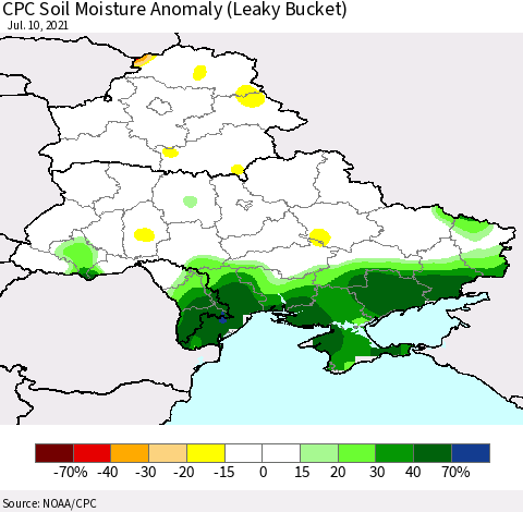 Ukraine, Moldova and Belarus CPC Soil Moisture Anomaly (Leaky Bucket) Thematic Map For 7/6/2021 - 7/10/2021