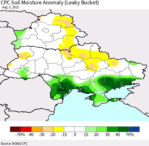 Ukraine, Moldova and Belarus CPC Soil Moisture Anomaly (Leaky Bucket) Thematic Map For 8/1/2021 - 8/5/2021
