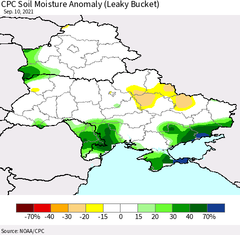 Ukraine, Moldova and Belarus CPC Soil Moisture Anomaly (Leaky Bucket) Thematic Map For 9/6/2021 - 9/10/2021