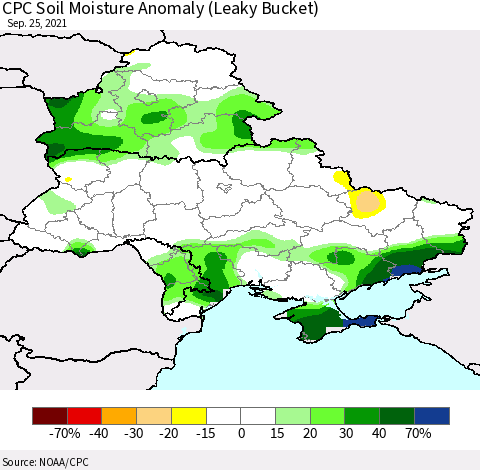 Ukraine, Moldova and Belarus CPC Soil Moisture Anomaly (Leaky Bucket) Thematic Map For 9/21/2021 - 9/25/2021
