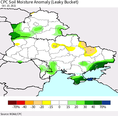 Ukraine, Moldova and Belarus CPC Soil Moisture Anomaly (Leaky Bucket) Thematic Map For 10/6/2021 - 10/10/2021