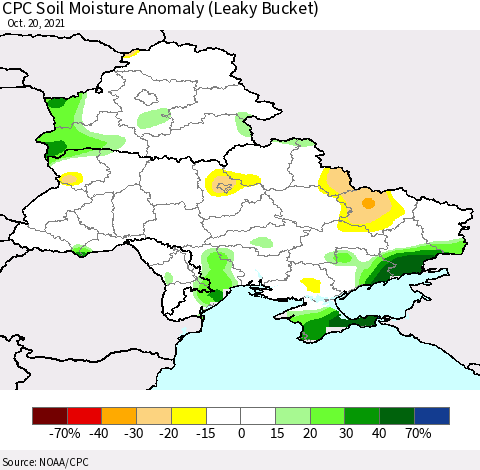 Ukraine, Moldova and Belarus CPC Soil Moisture Anomaly (Leaky Bucket) Thematic Map For 10/16/2021 - 10/20/2021