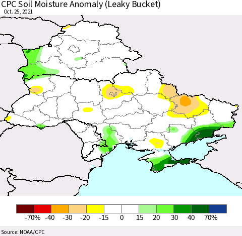 Ukraine, Moldova and Belarus CPC Soil Moisture Anomaly (Leaky Bucket) Thematic Map For 10/21/2021 - 10/25/2021