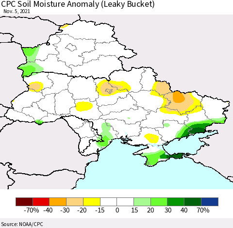 Ukraine, Moldova and Belarus CPC Soil Moisture Anomaly (Leaky Bucket) Thematic Map For 11/1/2021 - 11/5/2021