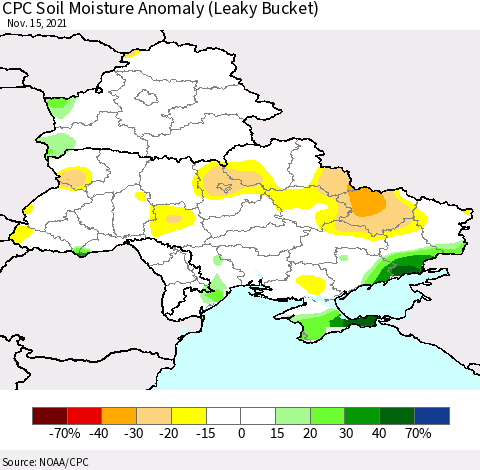 Ukraine, Moldova and Belarus CPC Soil Moisture Anomaly (Leaky Bucket) Thematic Map For 11/11/2021 - 11/15/2021