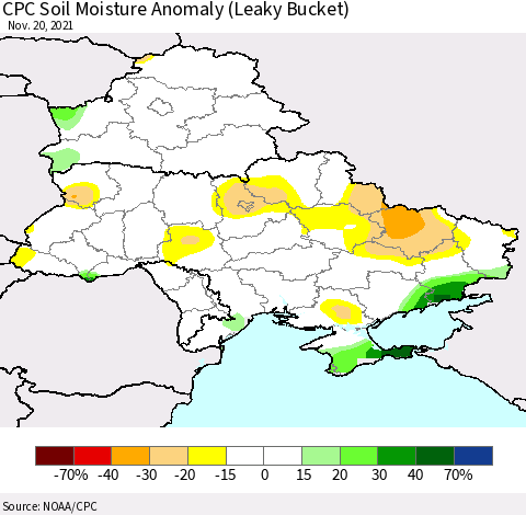 Ukraine, Moldova and Belarus CPC Soil Moisture Anomaly (Leaky Bucket) Thematic Map For 11/16/2021 - 11/20/2021