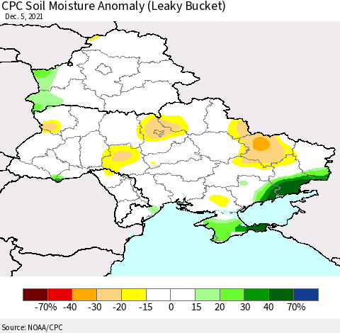 Ukraine, Moldova and Belarus CPC Soil Moisture Anomaly (Leaky Bucket) Thematic Map For 12/1/2021 - 12/5/2021